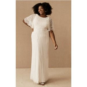 BHLDN Bonheur Beaded Flutter Full Length Dress